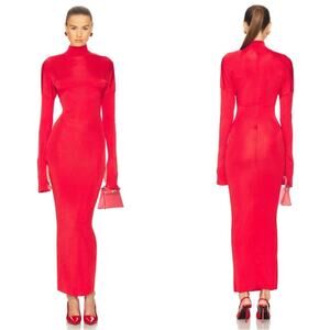 chinese dress ladies Helsa Draped Neck Cupro Viscose Stretch Long Sleeve Dress in Crimson P   OnceWas